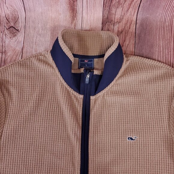 Vineyard Vines Mens Size Large Grid Fleece Full Zip Jacket Brown Whale Warm - Picture 5 of 14
